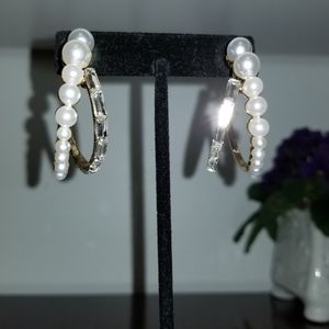 Pearl and crystal  hoop earrings